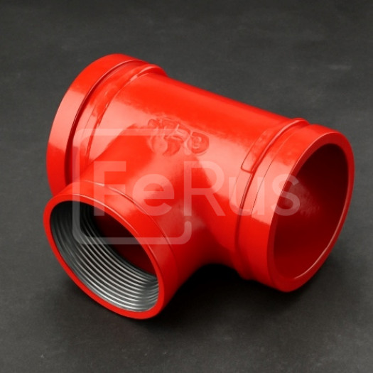 Переходной тройник под резьбу грувлок ковкий чугун ДУ 100x50 (ДН 108x60) 4x2